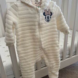 Disney Cream Plush Minnie Mouse Hooded One-Piece Footie